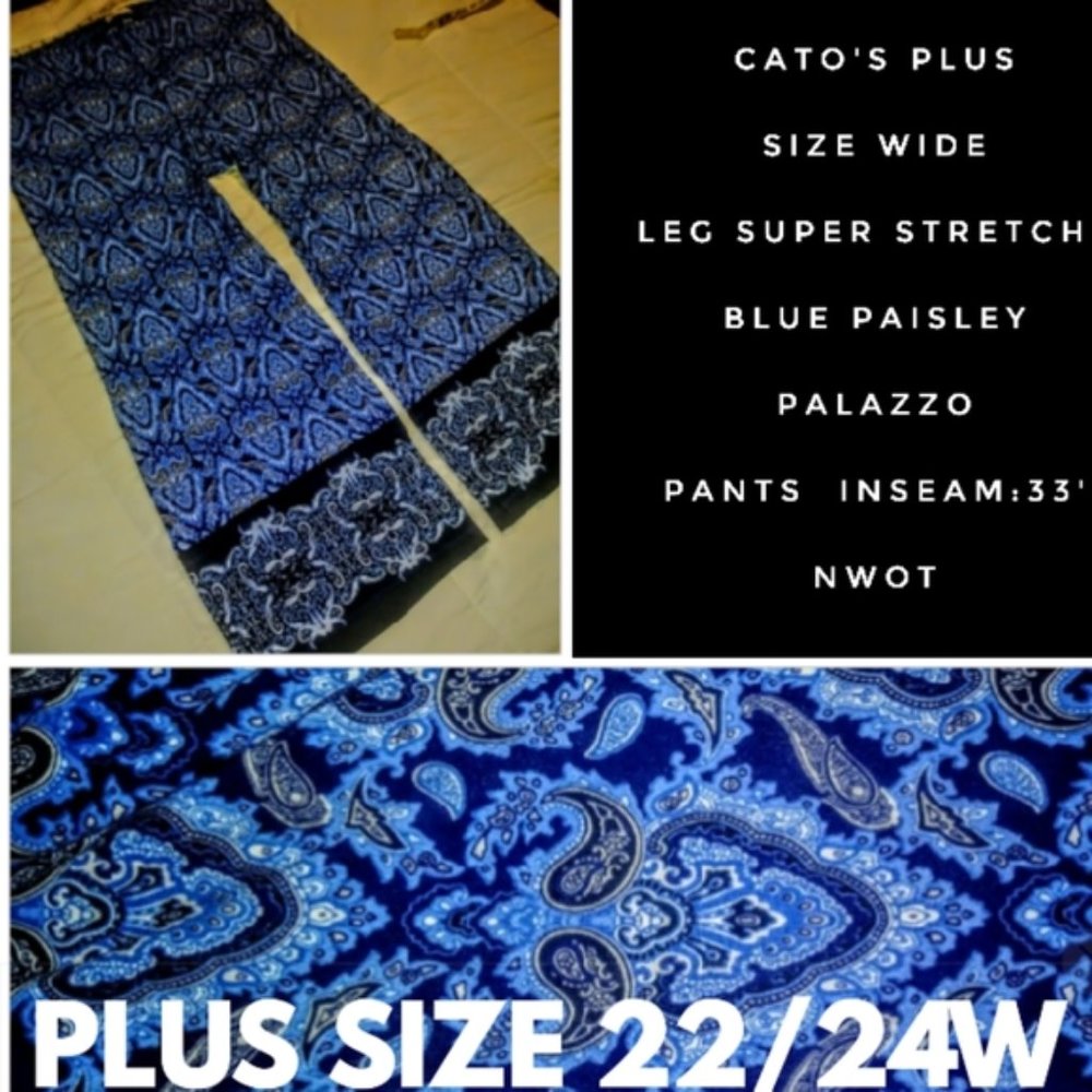 Cato Palazzo Pant Blue Paisley Plus Size 22/24w
